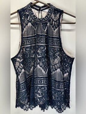 LC Lauren Conrad Black Lace Tank Top Women’s Large • Nude Lined •  Romantic